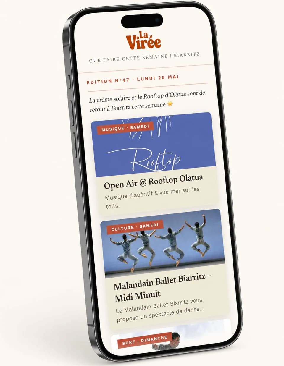 Aperçu de la newsletter La Virée sur iPhone — événements à Biarritz