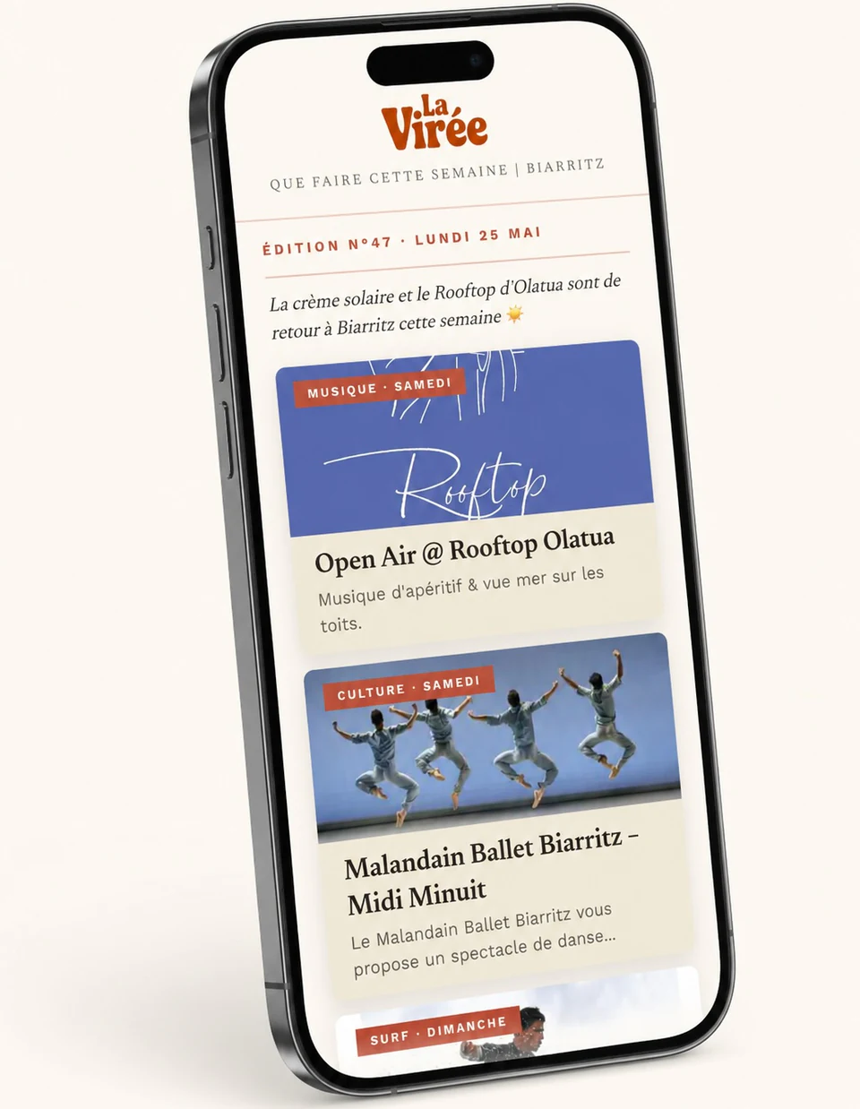 Aperçu de la newsletter La Virée sur iPhone — événements à Biarritz